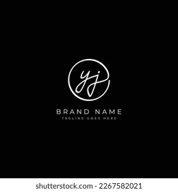 Y, J, YJ Initial letter handwritten and signature vector logo. Business template in round shape line art