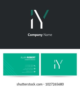 I & Y joint logo stroke letters design with business card template
