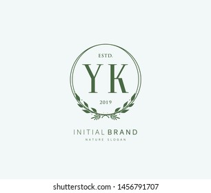 Y K YK Beauty vector initial logo, handwriting logo of initial signature, wedding, fashion, jewerly, boutique, floral and botanical with creative template for any company or business.