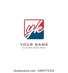 Y, K, YK Initial letter handwritten, Alphabet YK signature Icon in square shape