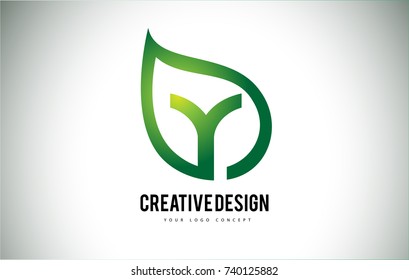 Y Leaf Logo Letter Design with Green Leaf Outline Vector Illustration.