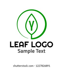 "Y" leaf logo symbol icon sign. A leaf logo, green, simple minimalist style, with a green "Y" letter and some sample text.