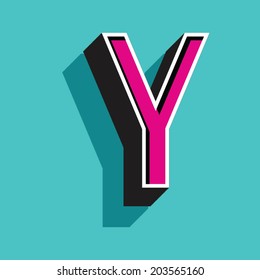 Y letter of 3d vector illustrated relief retro font with shadow