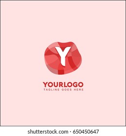 Y letter abstract red stone and diamond logo symbol. Isometric circle line logotype fashion. Brand identity for your business