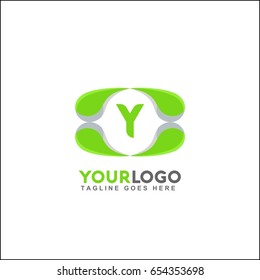 Y letter abstract round tech logo design template. Vector green shape creative symbol.
