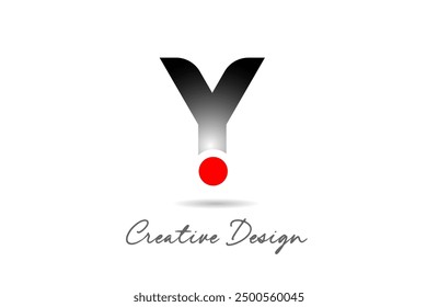 Y letter alphabet logo icon design in black grey gradient color with red dot circle for company and business