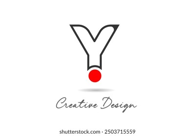 Y letter alphabet logo icon design with black line color and red dot circle for business and company