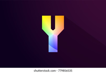 y letter alphabet logo icon design with rainbow color and purple black background
