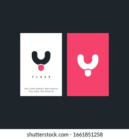 Logo abstracto de diseño redondeado con letras Y con plantilla de tarjeta de visita