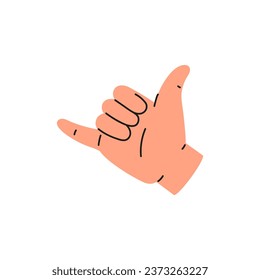 Y letter in American sign language, hand gesture, flat vector illustration isolated on white background. Deaf mute communication concept. Hand showing ASL alphabet.