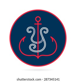 Y letter with an anchor and rope vector vintage label, logo, icon design template element. This badge can be used as trademark or a print on fabric.