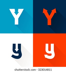 Y letter with arrows set. Vector design template elements for your application or corporate identity.