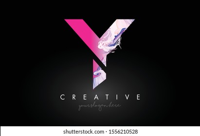 Y Letter Artistic Purple Paint Flow Icon Logo Design. Creative Ink Flowing Letter Icon Design Vector Illustration.