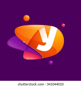 Y letter with atoms orbits colorful icon. Abstract science multicolored vector design template elements for your application or corporate identity.