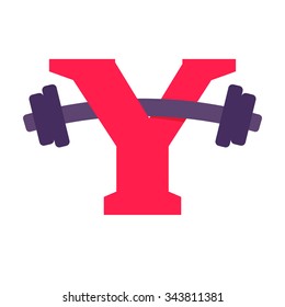 Y letter with barbell. Vector design template elements for your application or corporate identity.