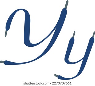 Y letter. Blue Sport alphabet formed by shoe lace. Vector handwritten script font can be used for workout labels, race headlines, fitness posters, delivery cards. Alphabet fonts set.