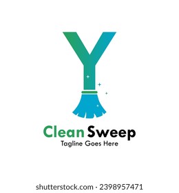 Y letter with broom design logo template illustration.
