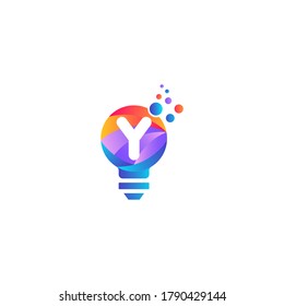 Y letter bulb logo design with gradient.Letter Y and light bulb.Y letter Lamp logo design.Lighting Electric lamp. Electricity, shine.Bulb light icon - Idea sign, solution. Bulb light symbol Energy