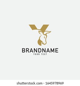 Y letter with bull horn logo initial logotype icon vector in elegant simple style