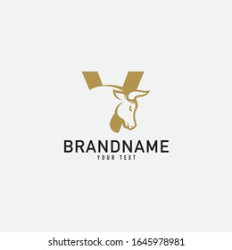 Y letter with bull horn logo initial logotype icon vector in elegant simple style