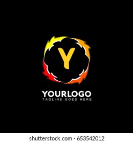 Y letter circle fire logo design template. Flame vector unusual letter. Vector design template elements for your application or company.