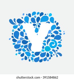 Y letter in a circle of splashes and drops of water. Font style, vector design template elements for your ecology application or corporate identity.
