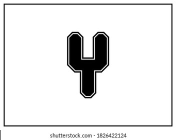 Y letter classic american, college style font. Uniform letter in black with a black outside contour line. Vintage sport font.For jersey, t-shirt, basketball, baseball, football. Isolated vector