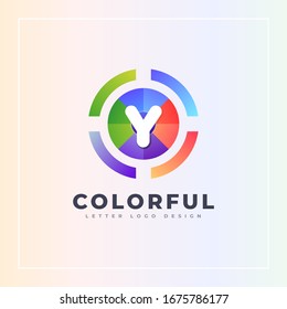 
Y letter colorful logo archer target style isolated in the circle shape. Vector design template elements for your Brand or company identity.