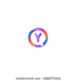 Y letter colorful on circle chat icon logo.Y chat logo minimalist template using modern and gradient style.Y letter ellipse chat logo.