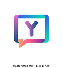 Y letter colorful on rectangle chat icon logo.Y chat logo minimalist template using modern and gradient style.Y letter logo.Y letter chat logo