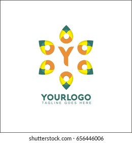 Y letter colorful overlay logo with circle part shapes. 
