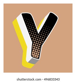 Y letter comic alphabet retro with dotted textures and 3D effects