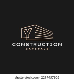 Y Letter Construction 3D Perspective Gold Outline Logo Vector Icon Illustration