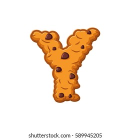Y letter cookies. Cookie font. Oatmeal biscuit alphabet symbol. Food sign ABC
