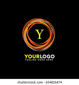 Y Letter Creative Circle Logo. Simple orange line flash logotype
