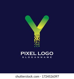Y Letter Creative Logo Design with Digital Pixels gradient Colors