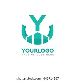 Y letter creative logo. Real estate icon design for business visual identity. Illustration city, house and skyscraper.