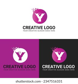 Y letter creative technology style techy playful purple modern typeface digital elegant simple letter y colorful initial alphabet vector typography logo icon