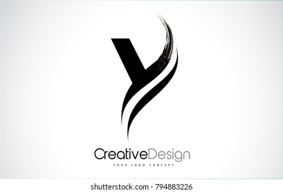 Y Letter Design Brush Paint Stroke. Letter Logo with Black Paintbrush Stroke.