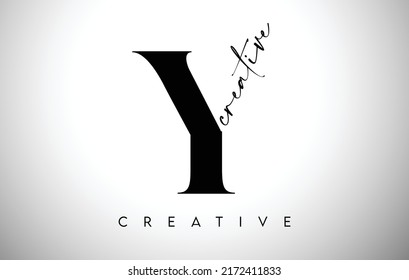 Y Letter Design with Creative Cut and Serif Font in Black and White Colors Vector Illustration.