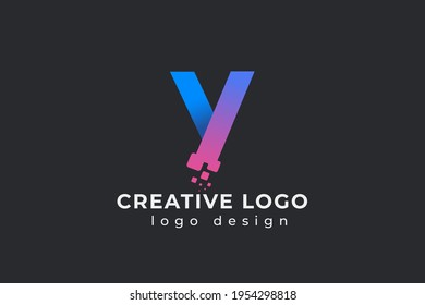 Y Letter Design with Creative Dots Bubble and Blue Pink Colors Vector Illustration.