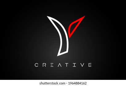 Y Letter Design Logo with Monogram Line White and Red colors on a Black background. Creative Y Icon Idea with Modern Look.