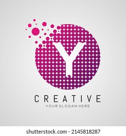Y Letter Dots Logo Design with Creative Trendy Bubbles and Purple Magenta Colors.
