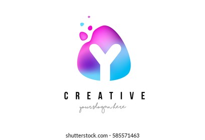 Y Letter Dots Logo Design with Oval Purple Shape Vector Illustration.