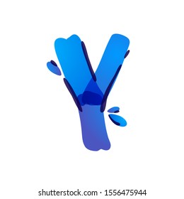 Y letter eco logo with blue water drops handwritten with a felt-tip pen. Vector marker font can be used for eco friendly, vegan, bio, raw, organic template.