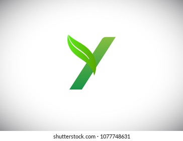 Y Letter eco logo with leaves icon design template. Vector Illustration