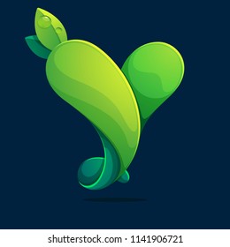 Y letter ecology logo from a twisted green leaves. Font style, vector design template elements for your application or corporate identity.
