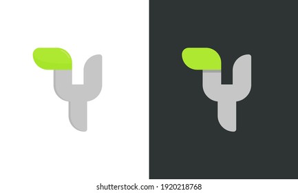 Y letter ecology logo. Vector font for bio posters, spa emblem, vegan, herbal and botanical cards etc.