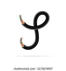 Y letter electric cable design. Vector realistic font for logo, app logo, creative template etc.