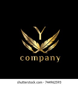 Y letter  feather vector logo design template. Wings heraldic emblem
